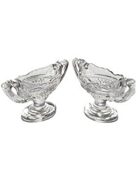Antique 1920s Cambridge Glass Crystal Double Handle Salt Cellars Mt Vernon